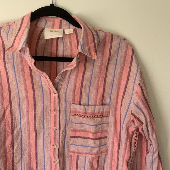 Anthropologie Maeve Anthropologie Striped Linen Blend Shirt Size Small - Picture 3 of 9